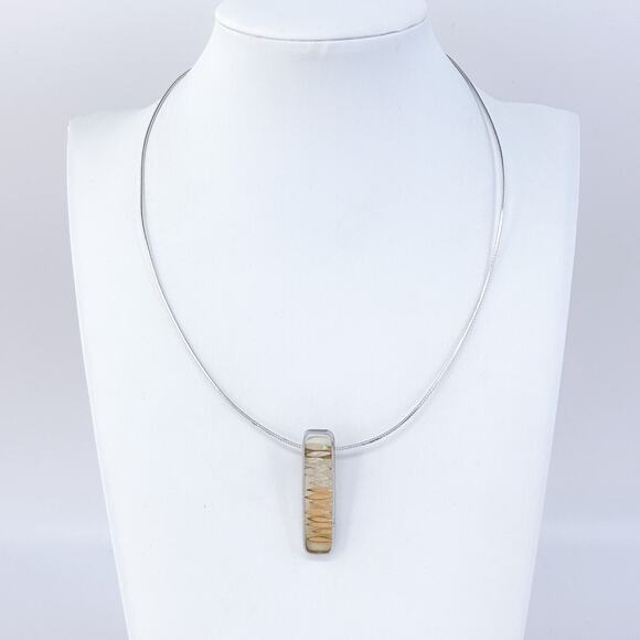 Vintage Sterling Silver 925 Gold Glass Pendant Snake Chain Necklace 16" - Picture 1 of 5